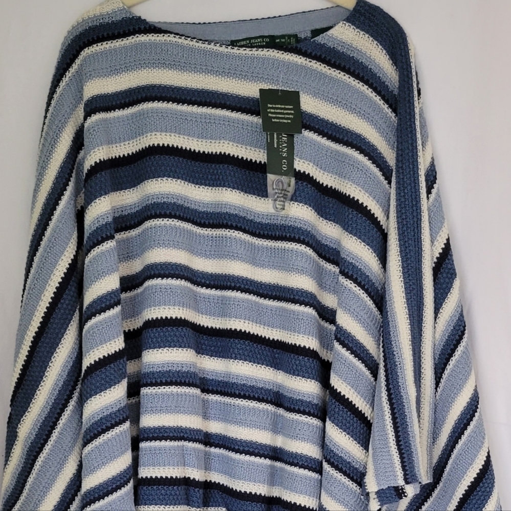 RALPH LAUREN CAPE; One size; light blue, navy, medium blue and white color.